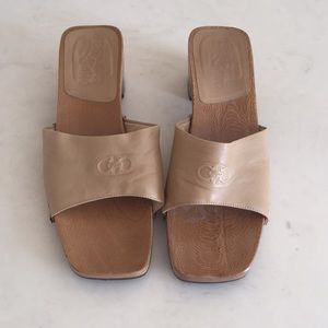 Ferragamo slides. Wooden heel. Shoe size 8.5